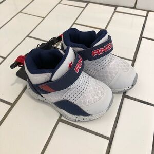 AND1 Baby Size 4 High Top Sneakers Tennis Shoes Velcro Tread White Blue and Red